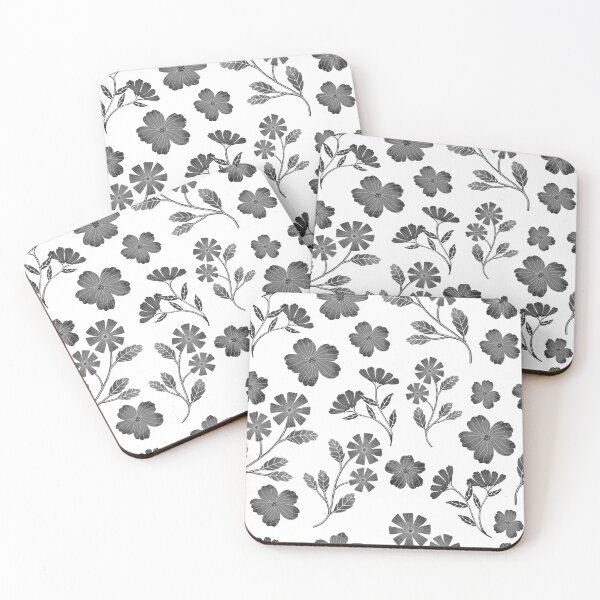 Item preview, Simple black white floral pattern designed and sold by pinkyfish1010.