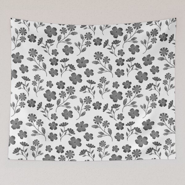 Item preview, Simple black white floral pattern designed and sold by pinkyfish1010.