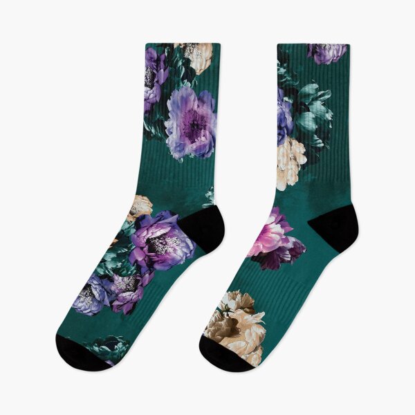 Item preview, mint, floral, watercolors, rose, vintage flower, wildflower, flower garden, deep green, purple designed and sold by mintdiamond21.