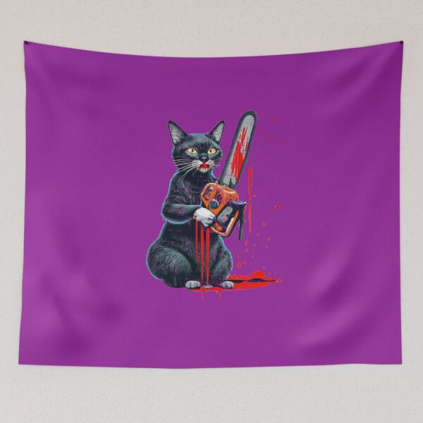 Item preview, Black cat with Chainsaw, halloween, halloween costume, creepy, horror designed and sold by bubblylive.