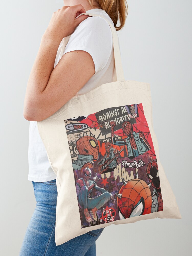 MINISO Marvel Shoulder Bag Cotton Canvas Tote Bag with Large Capacity,White  & Black 