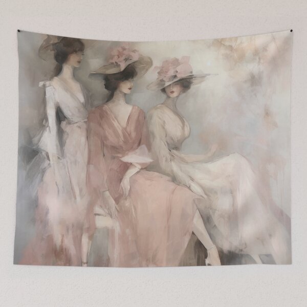 Item preview, Coquette aesthetic vintage painting of 3 sisters designed and sold by Coquette Art.