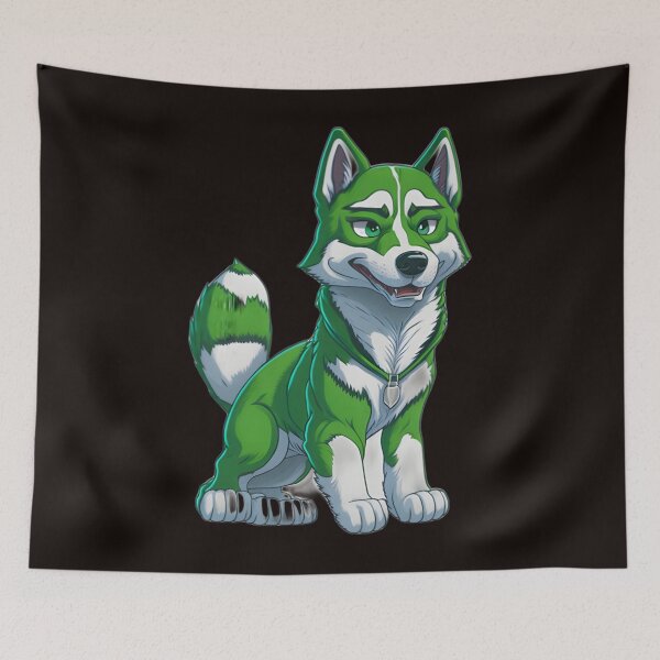 Item preview, Green Cartoon Husky Dog designed and sold by ALEXJACKSONS.