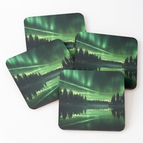 Item preview, Pine forest under aurora borealis #1 designed and sold by tensorbrush.