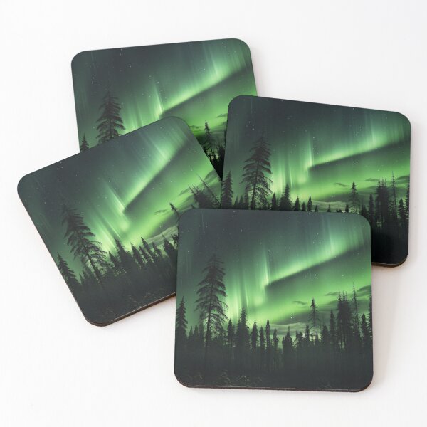 Item preview, Pine forest under aurora borealis #2 designed and sold by tensorbrush.