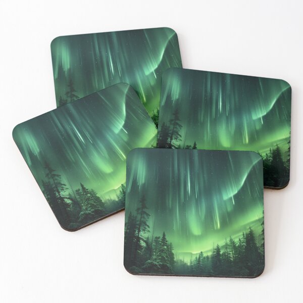 Item preview, Pine forest under aurora borealis #3 designed and sold by tensorbrush.