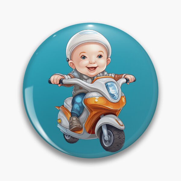 Item preview, Baby Riding an Orange Toy Scooter (blue background) designed and sold by TheTrendsDesk.
