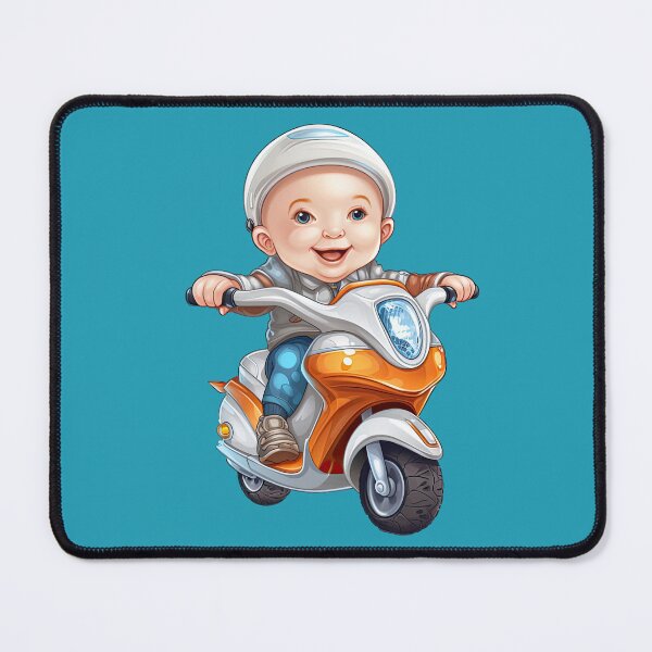 Item preview, Baby Riding an Orange Toy Scooter (blue background) designed and sold by TheTrendsDesk.