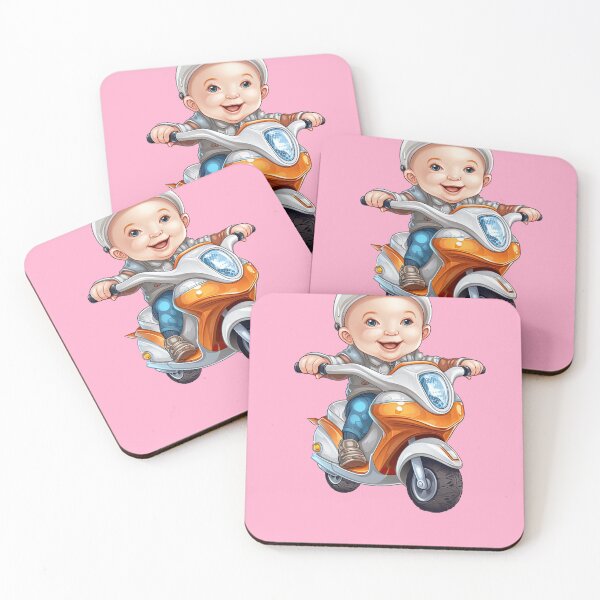Item preview, Baby Riding an Orange Toy Scooter (pink background) designed and sold by TheTrendsDesk.