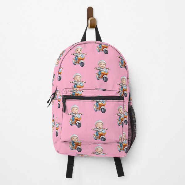 Item preview, Baby Riding an Orange Toy Scooter (pink background) designed and sold by TheTrendsDesk.