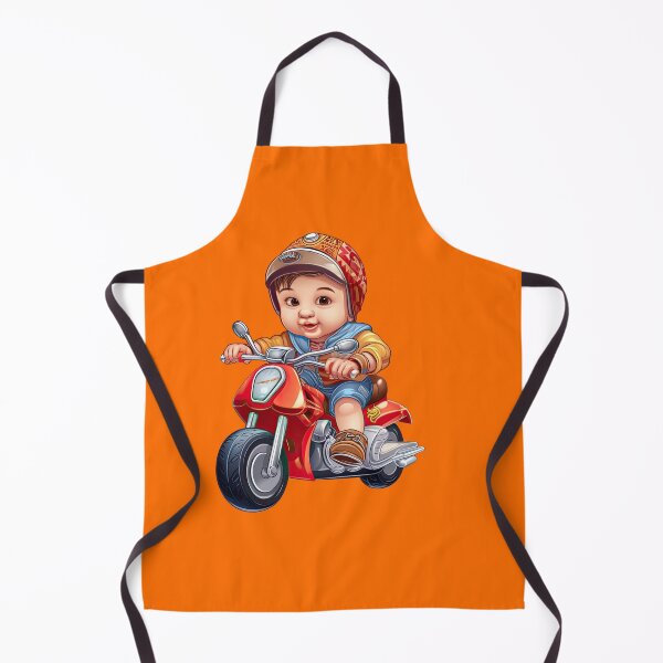 Item preview, A Brown haired baby Riding a toy Motorcycle (orange background) designed and sold by TheTrendsDesk.