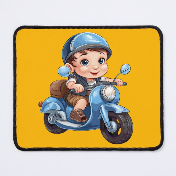 Item preview, A Baby Boy Riding a Blue Toy Motorcycle (yellow background) designed and sold by TheTrendsDesk.