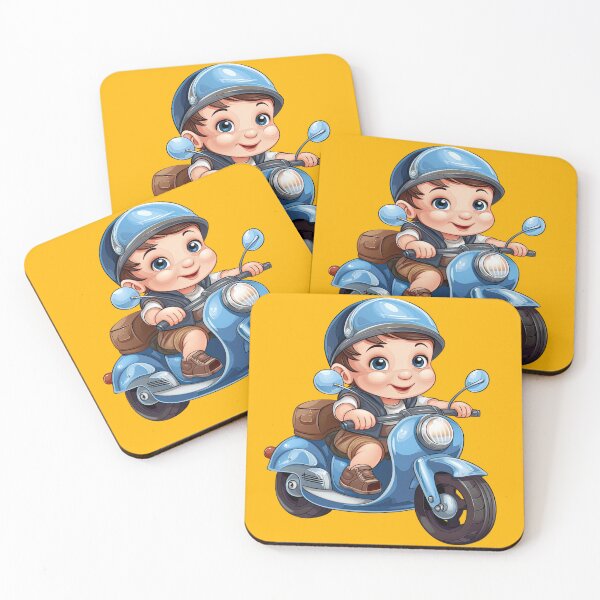 Item preview, A Baby Boy Riding a Blue Toy Motorcycle (yellow background) designed and sold by TheTrendsDesk.