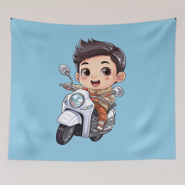 Item preview, A baby Riding a Silver Toy Scooter (light blue background) designed and sold by TheTrendsDesk.