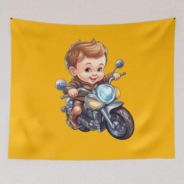 Item preview, A baby Riding a Silver Toy Motorcycle (green background) designed and sold by TheTrendsDesk.