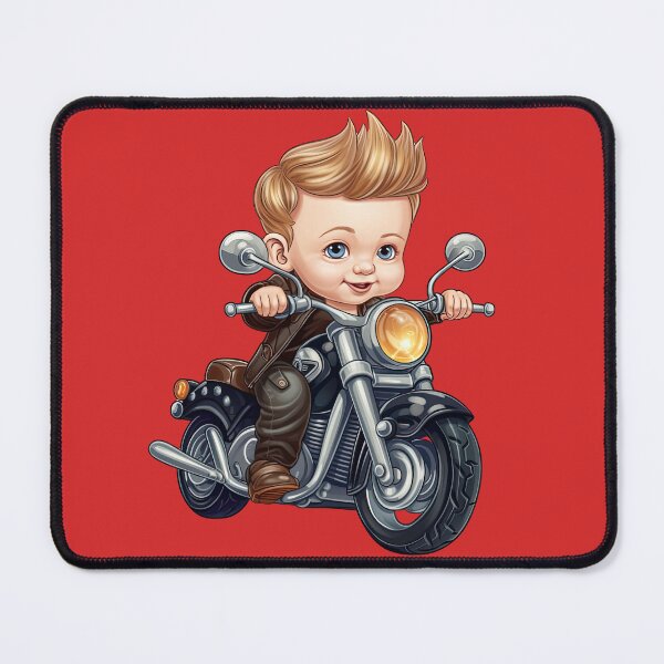 Item preview, A baby Riding a Black Toy Motorcycle (red background) designed and sold by TheTrendsDesk.