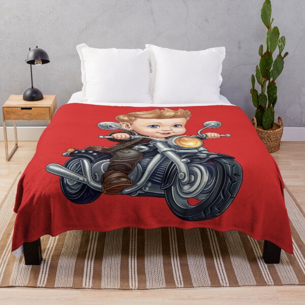 Item preview, A baby Riding a Black Toy Motorcycle (red background) designed and sold by TheTrendsDesk.
