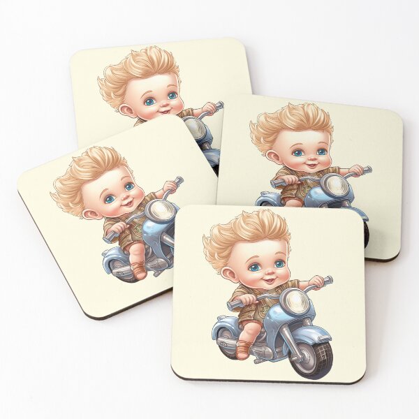 Item preview,  A baby Riding a Silver Toy Motorcycle (off white like background) designed and sold by TheTrendsDesk.