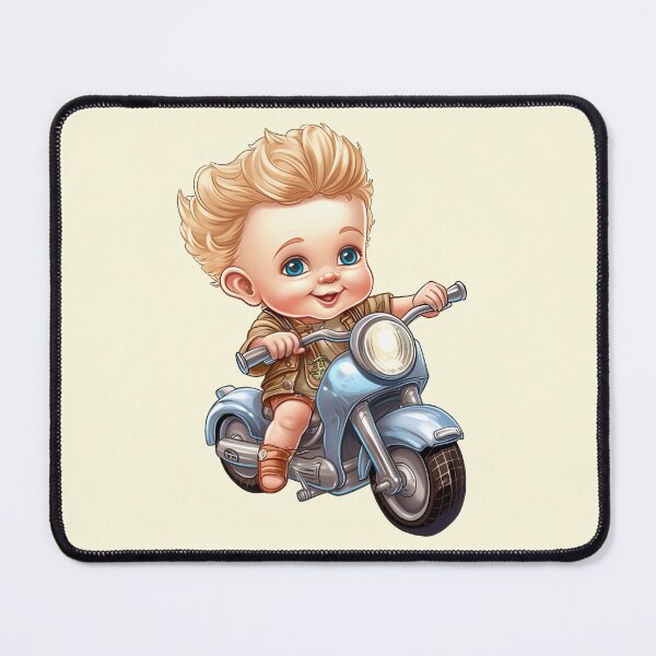 Item preview, A baby Riding a Silver Toy Motorcycle (off white like background) designed and sold by TheTrendsDesk.