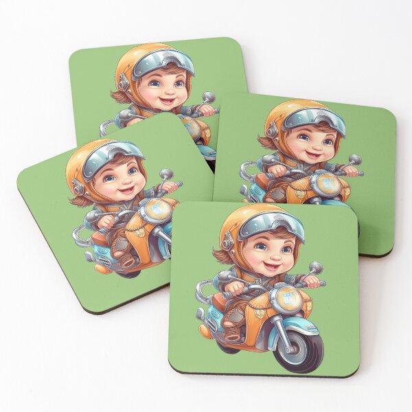 Item preview, A Baby Riding an Orange Toy Scooter (green background) designed and sold by TheTrendsDesk.