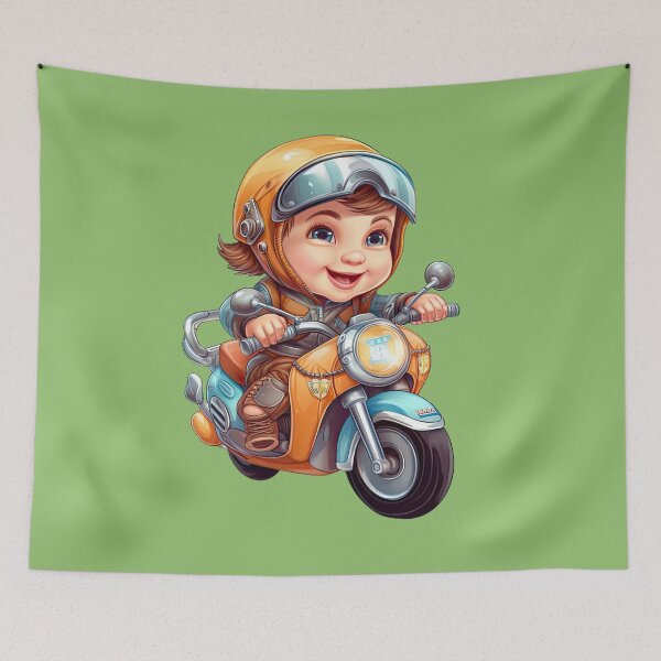 Item preview, A Baby Riding an Orange Toy Scooter (green background) designed and sold by TheTrendsDesk.