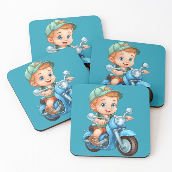 Item preview, A Baby Riding an Blue Toy Scooter (green background) designed and sold by TheTrendsDesk.