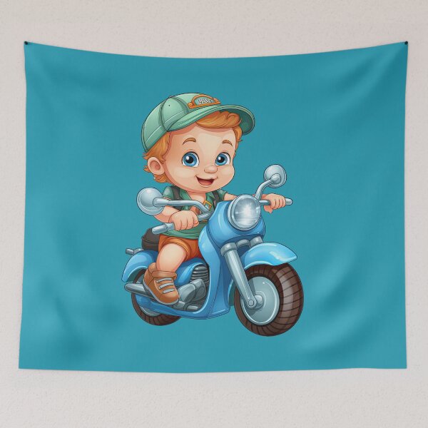 Item preview, A Baby Riding an Blue Toy Scooter (green background) designed and sold by TheTrendsDesk.