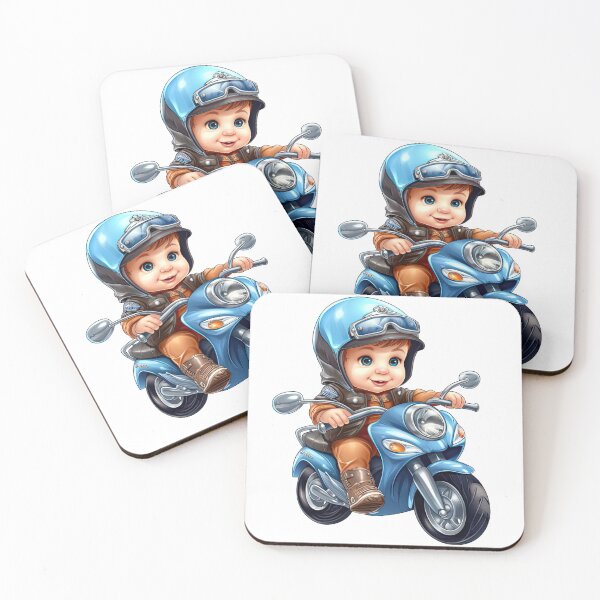 Item preview, A Baby Riding an Blue Toy Scooter (white background) designed and sold by TheTrendsDesk.