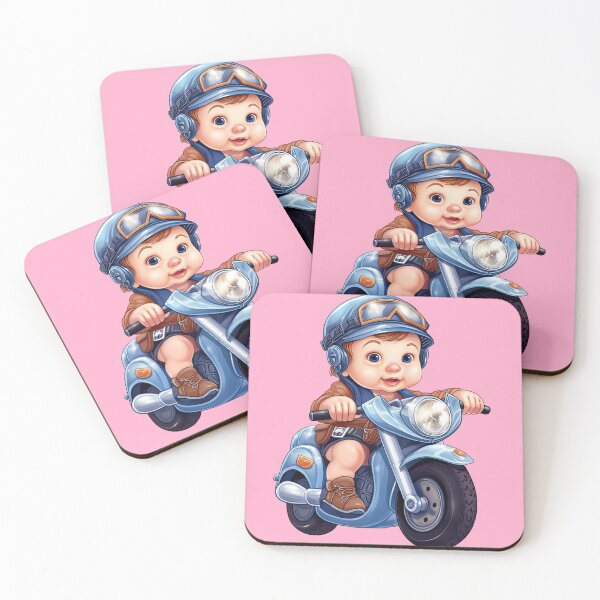 Item preview, A Baby Riding a Blue Toy Scooter (pink background) designed and sold by TheTrendsDesk.