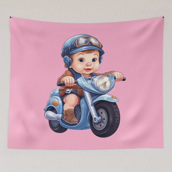 Item preview, A Baby Riding a Blue Toy Scooter (pink background) designed and sold by TheTrendsDesk.