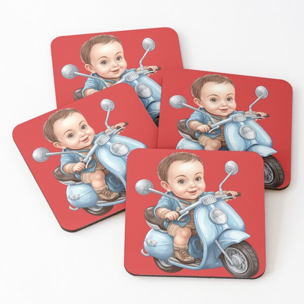 Item preview, A baby Riding a Black Toy Motorcycle (red background) designed and sold by TheTrendsDesk.