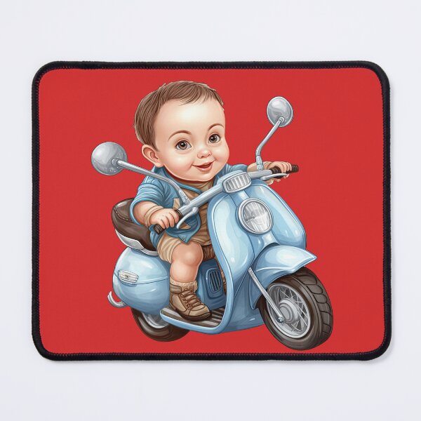 Item preview, A baby Riding a Black Toy Motorcycle (red background) designed and sold by TheTrendsDesk.