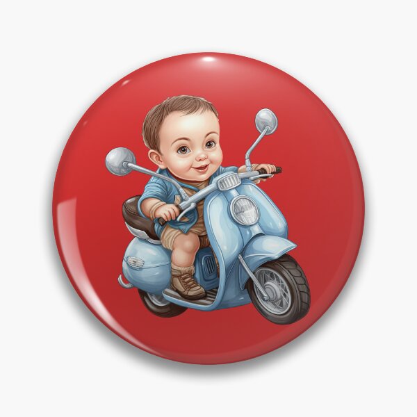 Item preview, A baby Riding a Black Toy Motorcycle (red background) designed and sold by TheTrendsDesk.