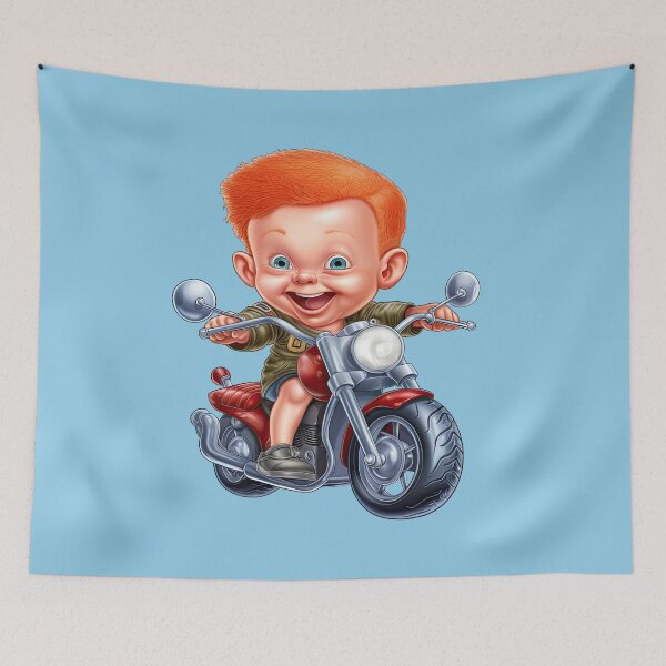 Item preview, A baby Riding a Red Toy Motorcycle (light blue background) designed and sold by TheTrendsDesk.