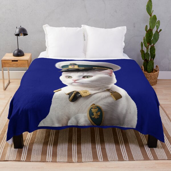 Item preview, White cat in a captains hat designed and sold by Glamalt.