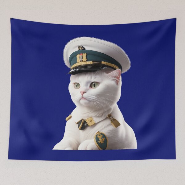 Item preview, White cat in a captains hat designed and sold by Glamalt.