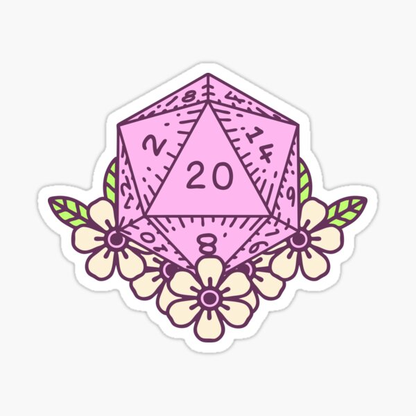 Aperçu de l'œuvre Joli dés D20 avec des fleurs en rose créée et vendue par WildMagicuk.