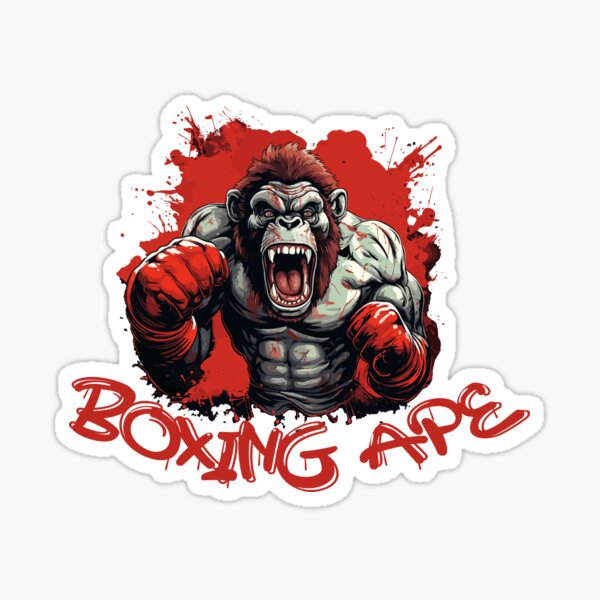 boxer chimp in the ring wearing boxing gloves. tattooed monkey. Gorilla  Sticker for Sale by Toto-Hello