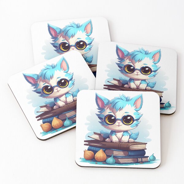 Item preview, Chibi geeky cat sitting on a pile of books stikers designed and sold by SweetEvolution.