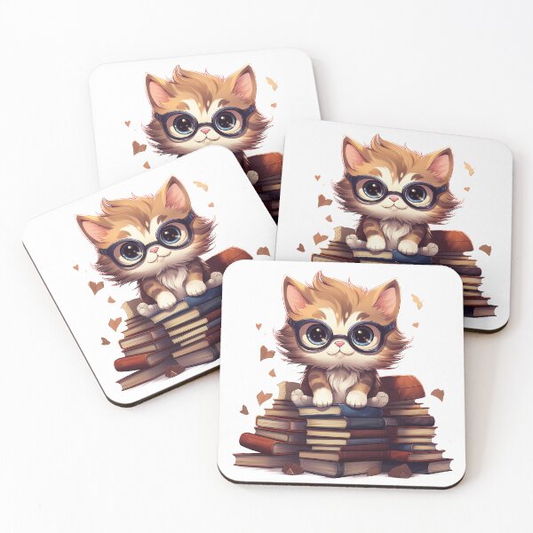 Item preview, Geeky cat sitting on a pile of books stikers designed and sold by SweetEvolution.
