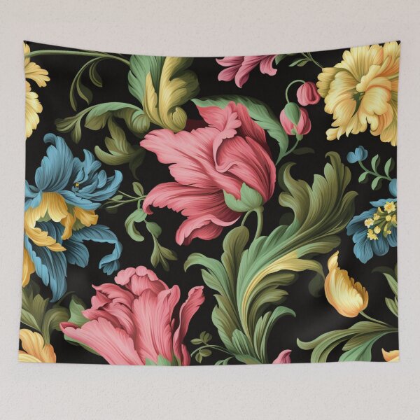 Item preview, Colorful fantasy pattern orange blue green turquoise yellow black ornament baroque tulips designed and sold by G-M-Designs.