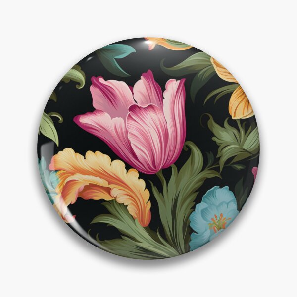 Item preview, Colorful fantasy pattern orange blue green turquoise yellow black ornament baroque tulips designed and sold by G-M-Designs.