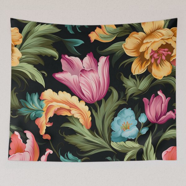 Item preview, Colorful fantasy pattern orange blue green turquoise yellow black ornament baroque tulips designed and sold by G-M-Designs.