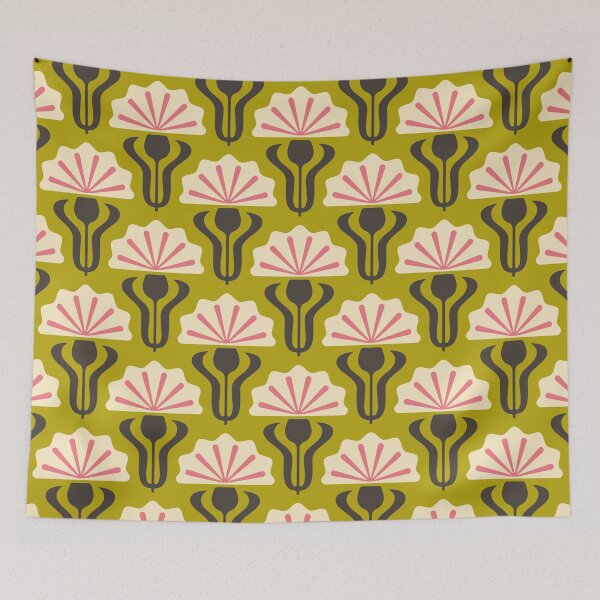 Item preview, KF 0136 A - Vintage Retro Knapweed 70s Floral Pattern in Green and Pink designed and sold by KhakiFinch.