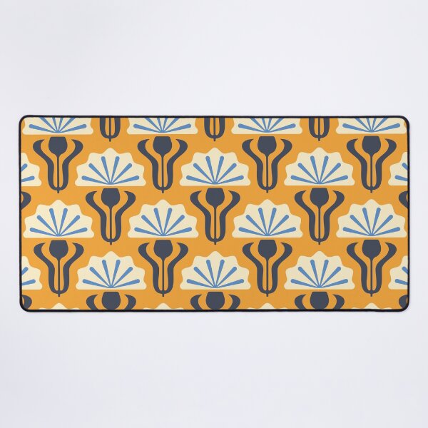 Item preview, KF 0136 B - Vintage Retro Knapweed 70s Floral Pattern in Blue on Orange designed and sold by KhakiFinch.