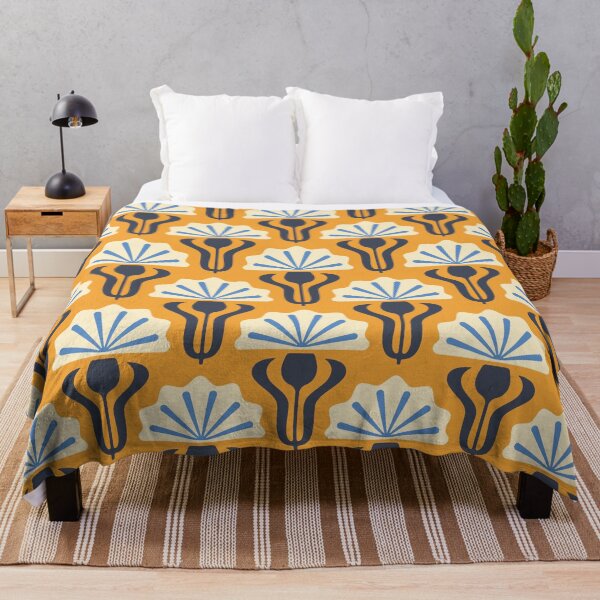 Item preview, KF 0136 B - Vintage Retro Knapweed 70s Floral Pattern in Blue on Orange designed and sold by KhakiFinch.