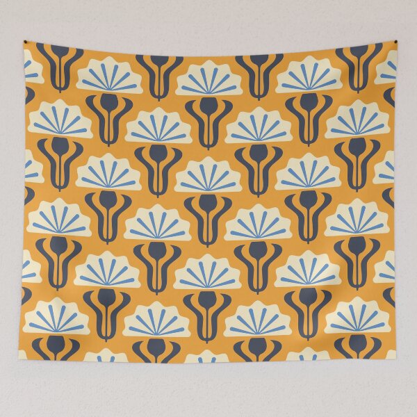 Item preview, KF 0136 B - Vintage Retro Knapweed 70s Floral Pattern in Blue on Orange designed and sold by KhakiFinch.