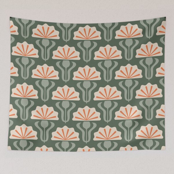 Item preview, KF 0136 C - Vintage Retro Knapweed 70s Floral Pattern in Green and Red designed and sold by KhakiFinch.