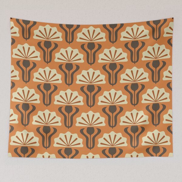 Item preview, KF 0136 D - Vintage Retro Knapweed 70s Floral Pattern in Orange and Brown designed and sold by KhakiFinch.