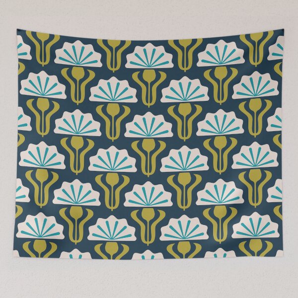 Item preview, KF 0136 E - Vintage Retro Knapweed 70s Floral Pattern in Green and Blue designed and sold by KhakiFinch.